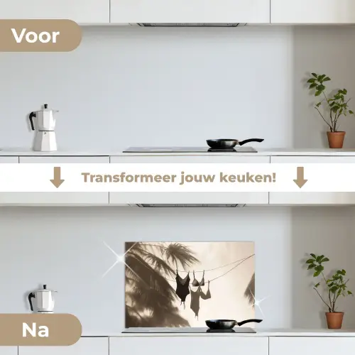 Badkleding - Palmbomen - Schaduw - Tropisch keuken achterwand spatscherm klein -voor_na_NL