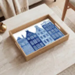 Aquarel - Grachtenpanden - Delfts - Blauw Dienblad Rechthoek middel -sfeer1
