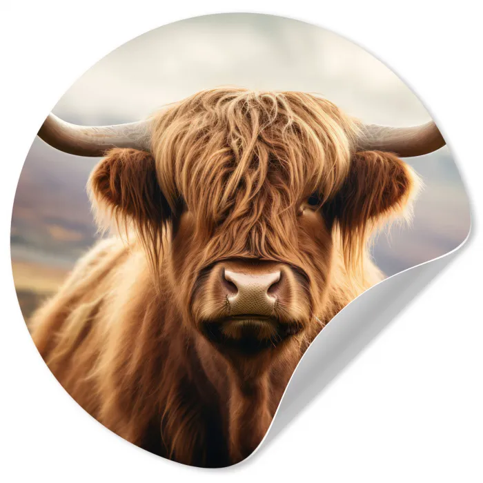 Schotse hooglander - Landschap - Dier Wandcirkel behangsticker klein -3d