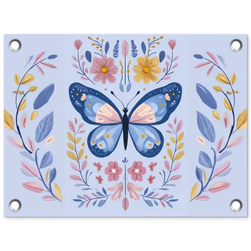 Vlinder - Lichtblauw - Sierlijk - Bloemen tuinposter los doek klein -3d