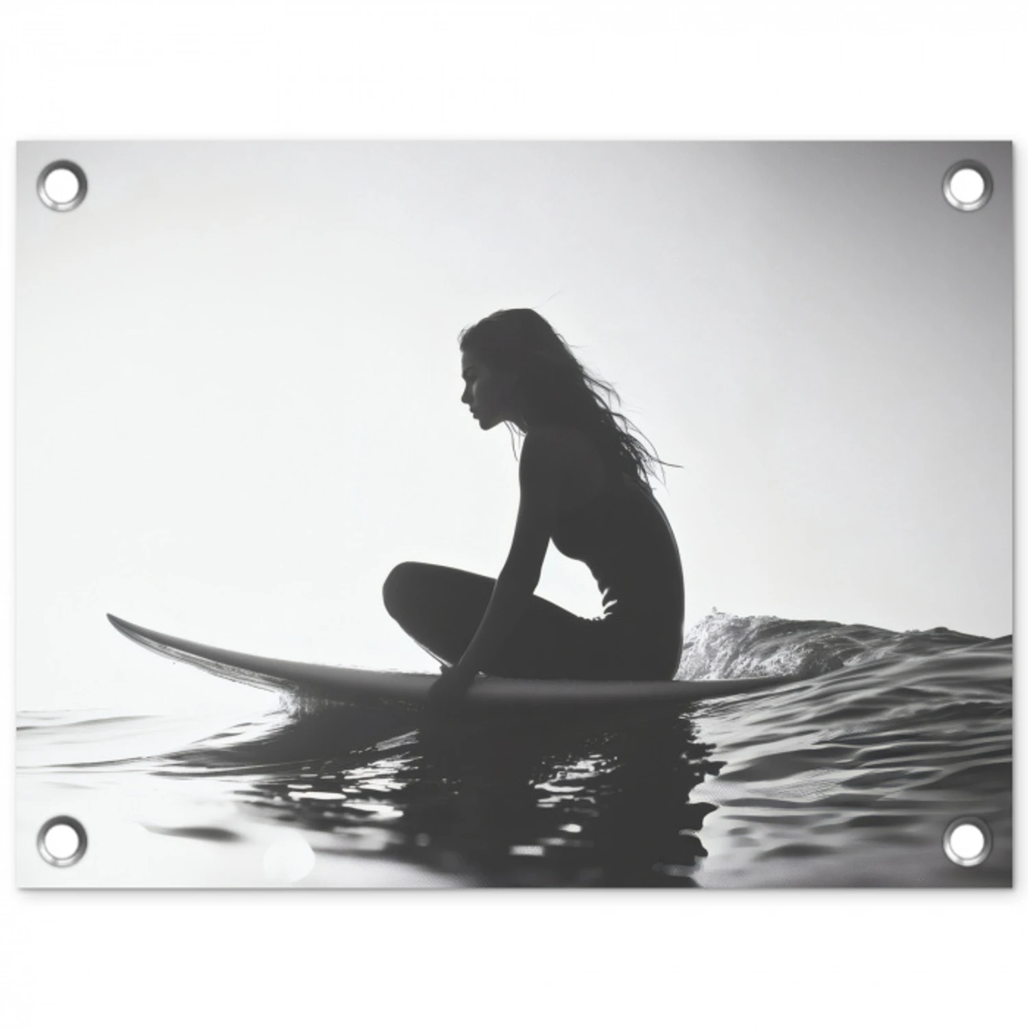 Silhouet - Vrouw - Surfplank - Water tuinposter los doek klein -3d