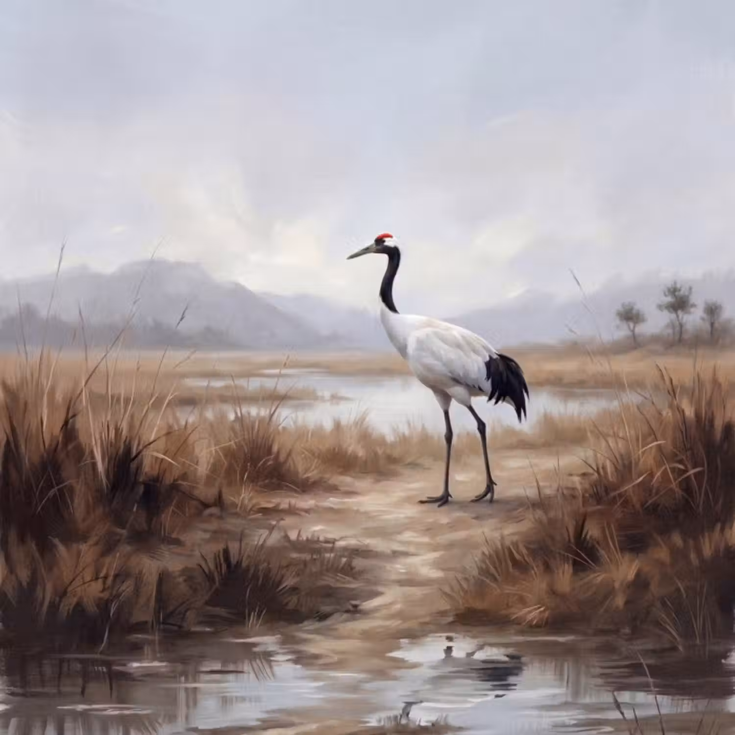 Behang - Kraanvogel - Natuur - Realistisch
