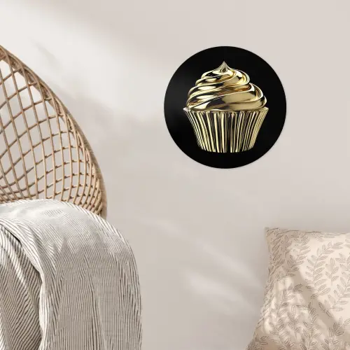 Cupcake - Eten - Goud - Zwart Wandcirkel behangsticker klein -sfeer4