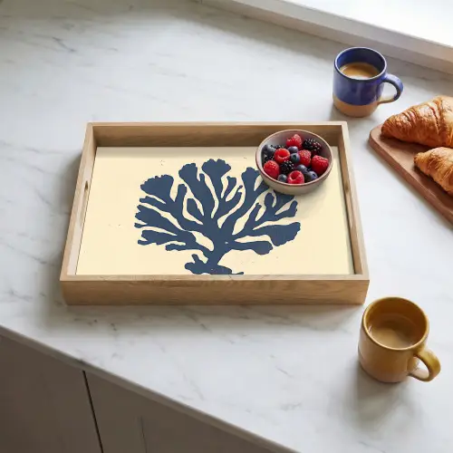 Blauw koraal - Vertakkingen - Beige Dienblad Rechthoek middel -sfeer2