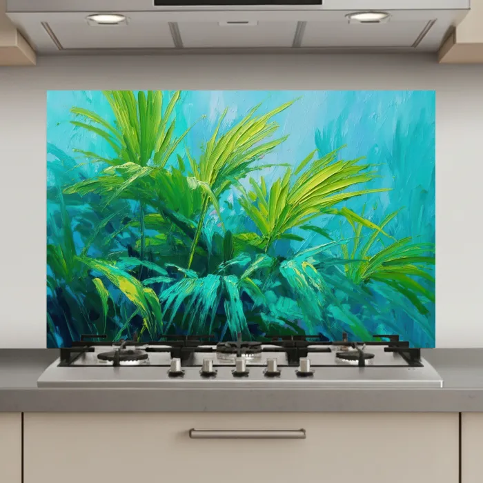Bladeren - Groen - Schilderij - Abstract keuken achterwand spatscherm klein -3d_website