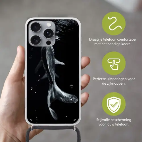 Koi - Vissen - Water - Zwart Hoesje iPhone 16 Pro Max met koord klein -sfeer2_NL