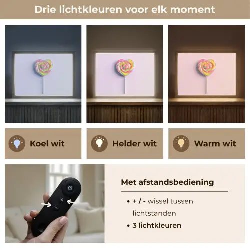 Hart - Lolly - Snoep Light Box met batterij (Wandlamp) middel -USP_lichtkleurNL