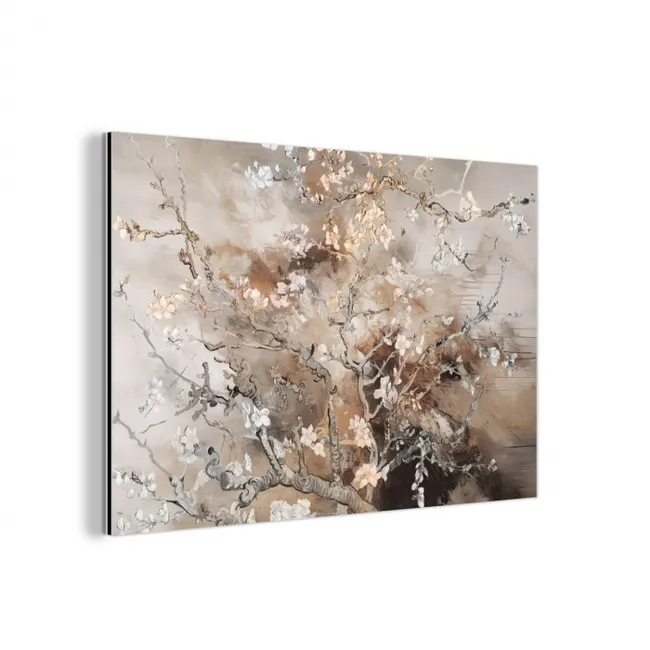 Amandelbloesem - Kunst - Van Gogh - Beige - Abstract aluminium wit klein -3d