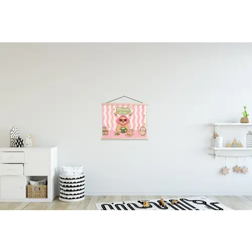 Matcha - Hond - Roze - Groen textielposter latten blank klein -kinderkamer