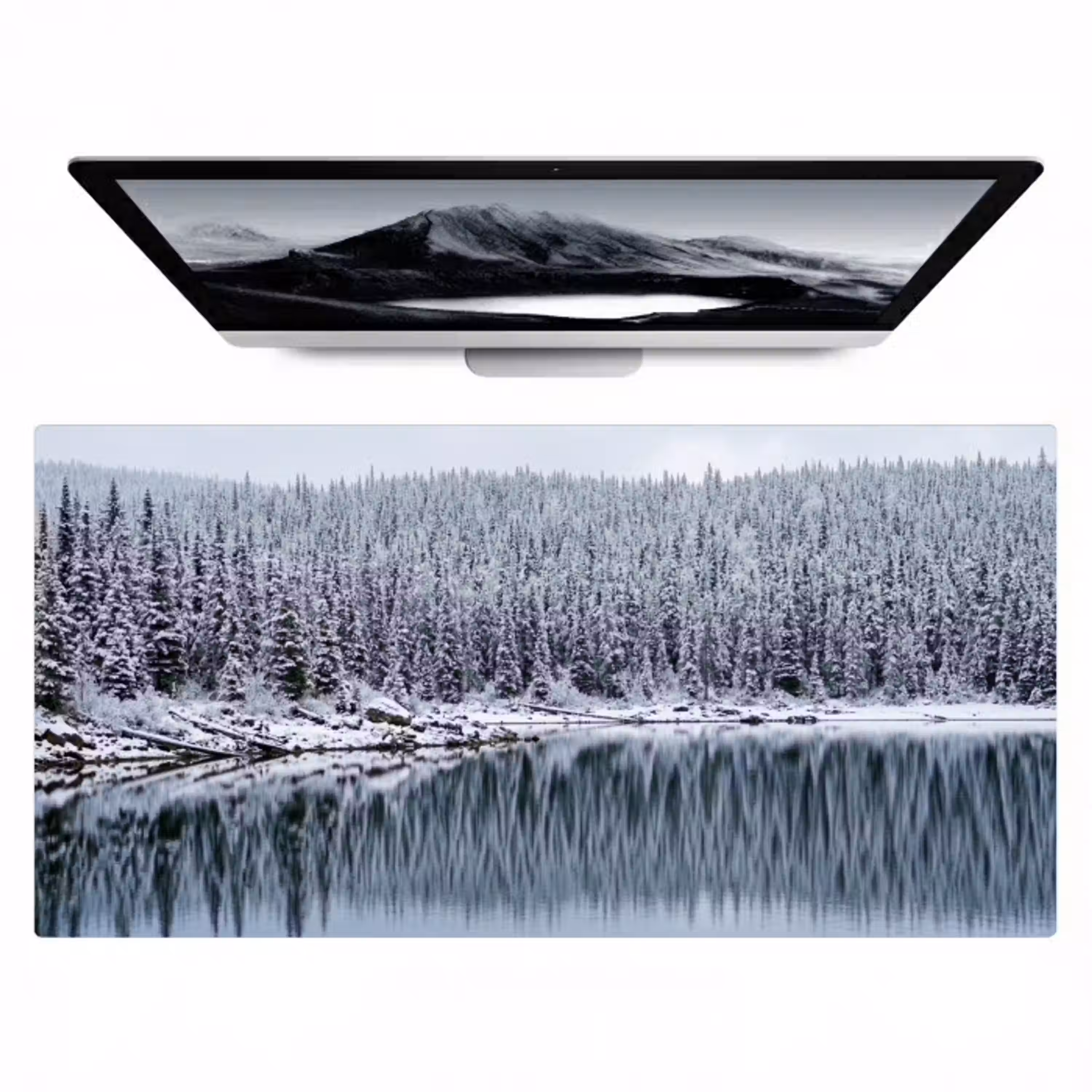 Bos - Reflectie - Meer - Winter - Serene Muismat XXL klein -zzz3d
