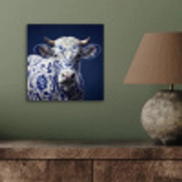 Koe - Delfts - Blauw - Artistiek aluminium wit klein -sfeer2