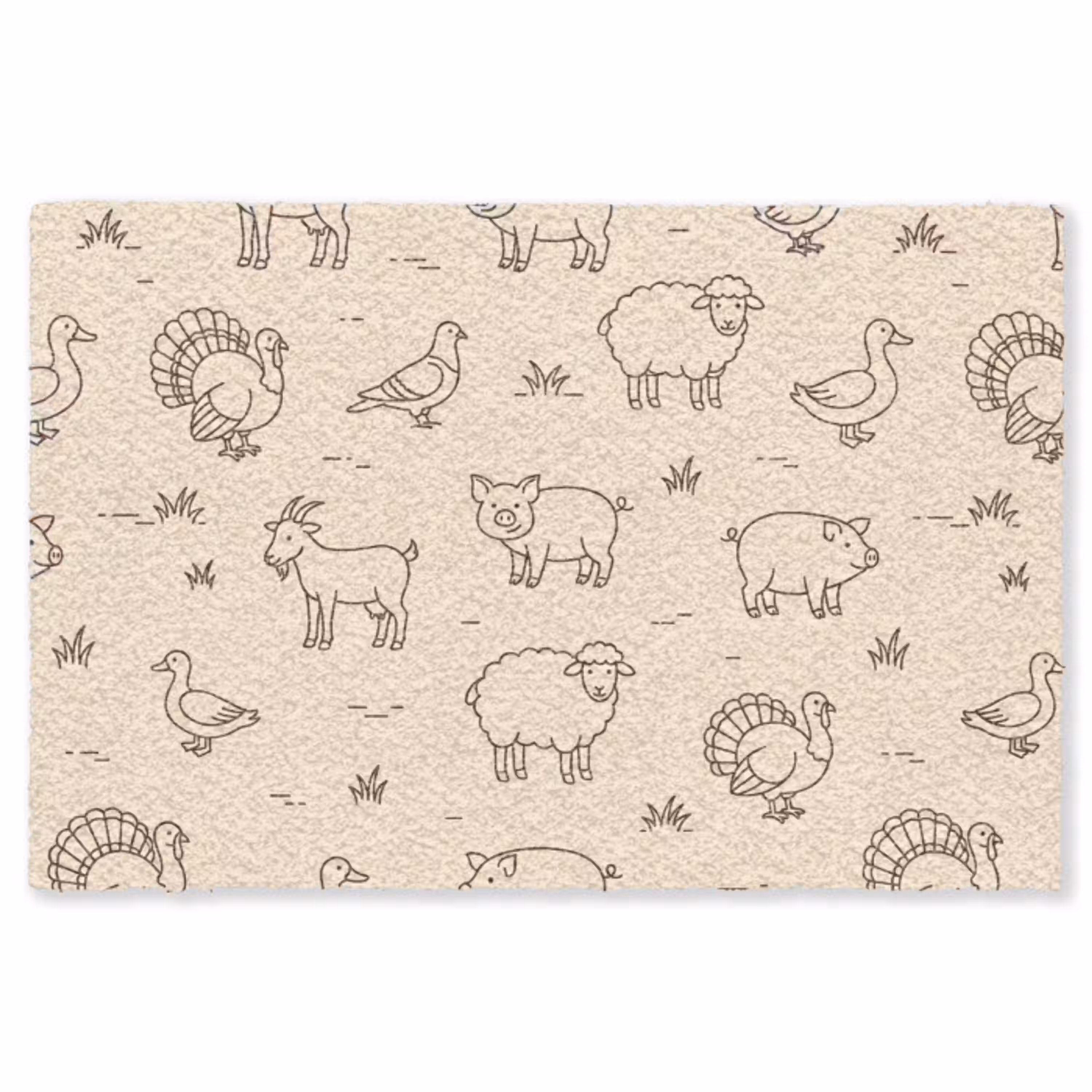 Dieren - Patroon - Boerderij - Minimalistisch - Beige Vloerkleed Rechthoek klein -3d