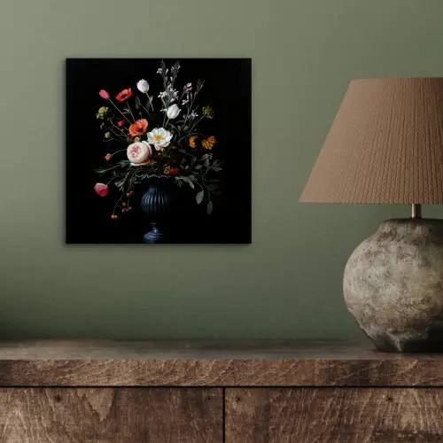 Bloemstuk - Vaas - Zwart aluminium wit klein -sfeer2