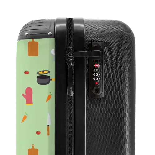 Keukenaccessoires en ingrediënten op lichtgroen NBS - Handbagage koffer - Kinderen Unisex middel -slot