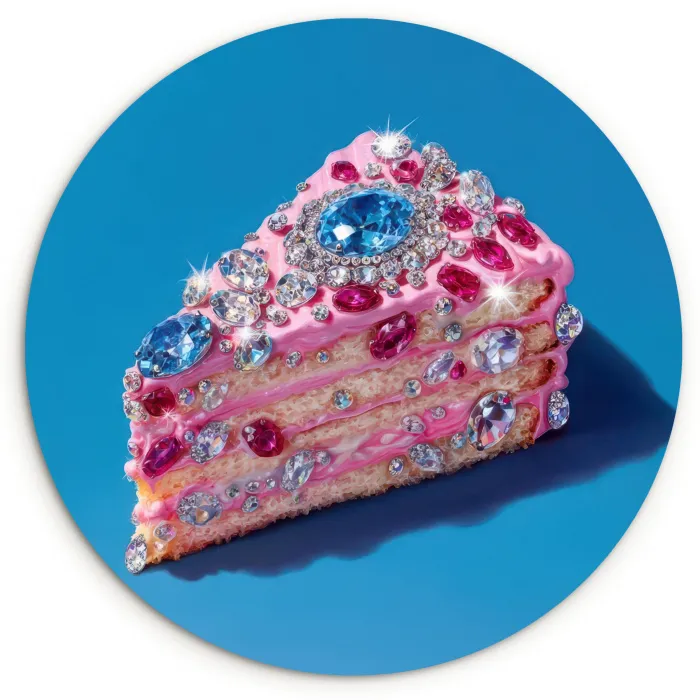 Taart - Edelstenen - Glitters - Roze Wandcirkel kunststof plaat 5mm dik klein -3d
