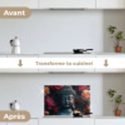 Boeddha - Bloemen - Buddha - Beeld - Kunst keuken achterwand spatscherm klein -voor_na_FR