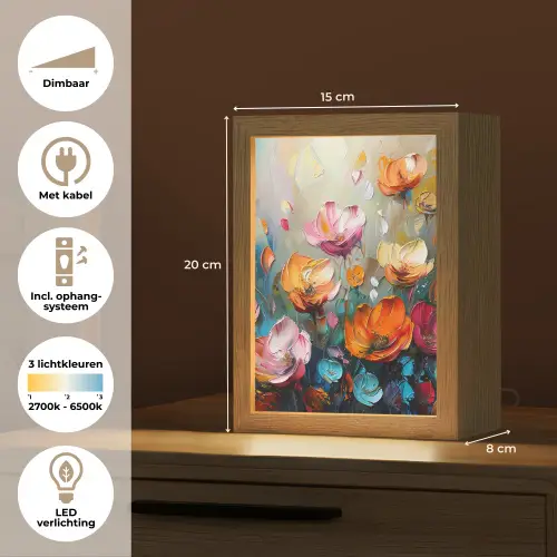 Bloemen - Kleurrijk - Abstract - Verf - Natuur Light Box met kabel (Tafellamp) klein -USP_NL