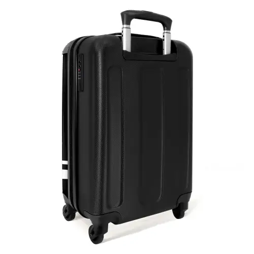 Zwarte achtergrond met wit kruispatroon linksonder NBS - Handbagage koffer - Kinderen Unisex middel -achterkant