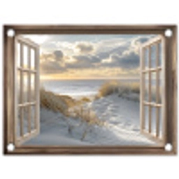 Doorkijk - Strand - Duinen - Zee - Natuur tuinposter los doek klein -3d