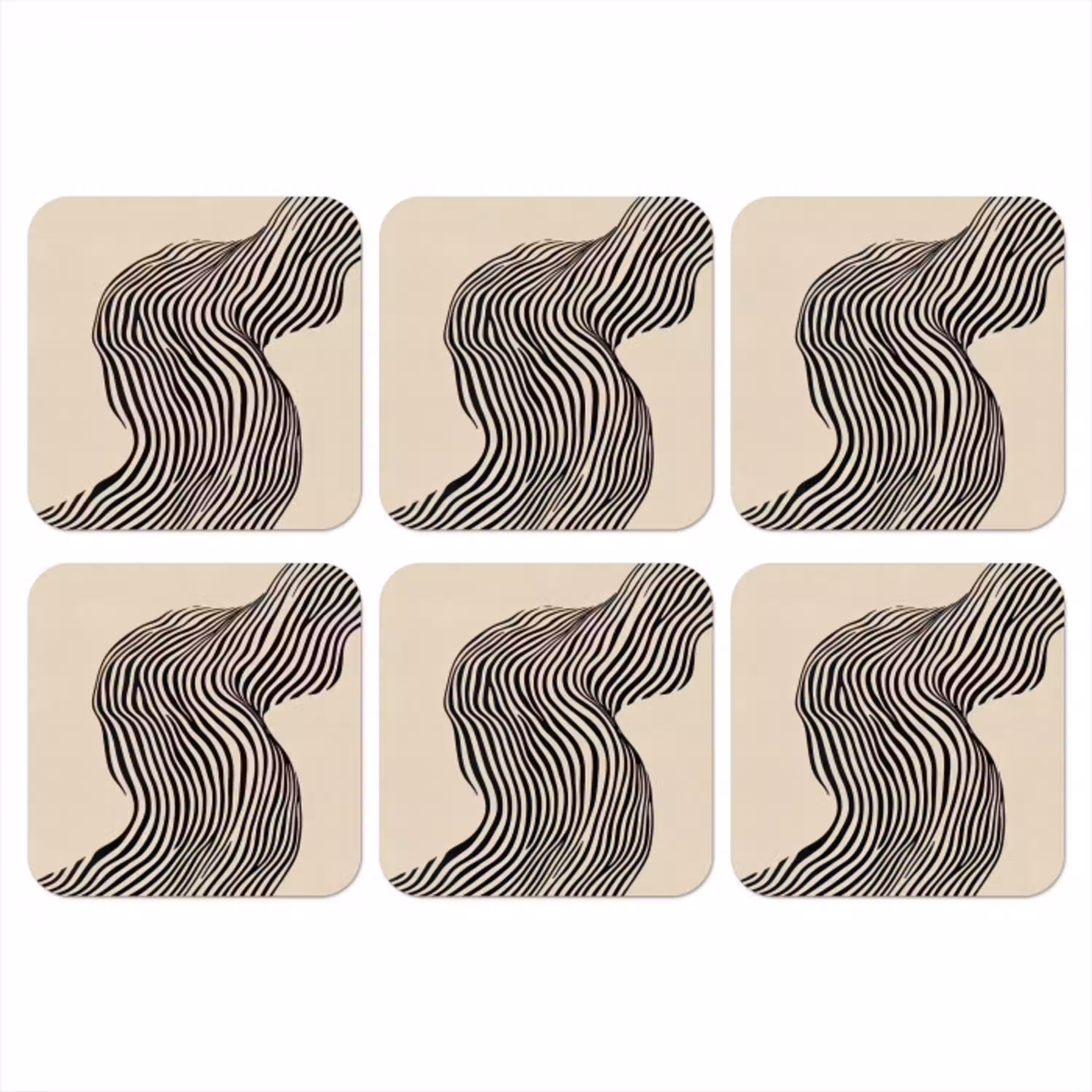 Golvend - Lijnen - Abstract - Silhouet onderzetter kurk middel -3d
