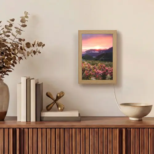 Bloemen - Bergen - Landschap - Nacht - Lucht - Roze Light Box met kabel (Tafellamp) klein -sfeer2