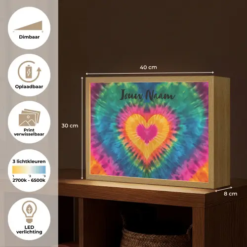 Hart - Kleurrijk - Regenboog - Tie Dye Light Box met batterij (Wandlamp kind) middel -USP_websiteoverzichtNL