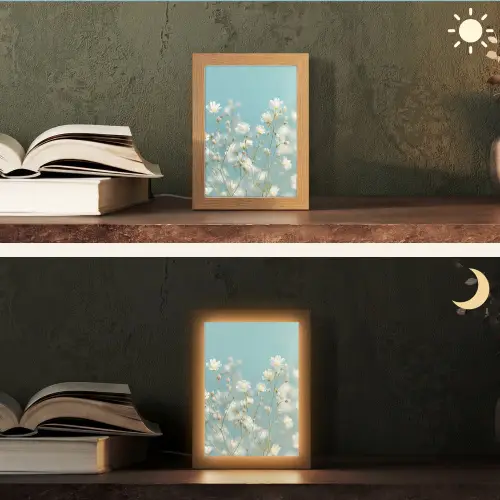 Stengels - Bloemen - Lucht - Wit Light Box met kabel (Tafellamp) klein -sfeer3
