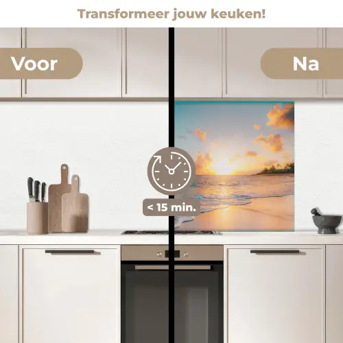 Zonsondergang - Strand - Zee - Zomer - Blauw keuken achterwand 2 middel -voor-na2_NL