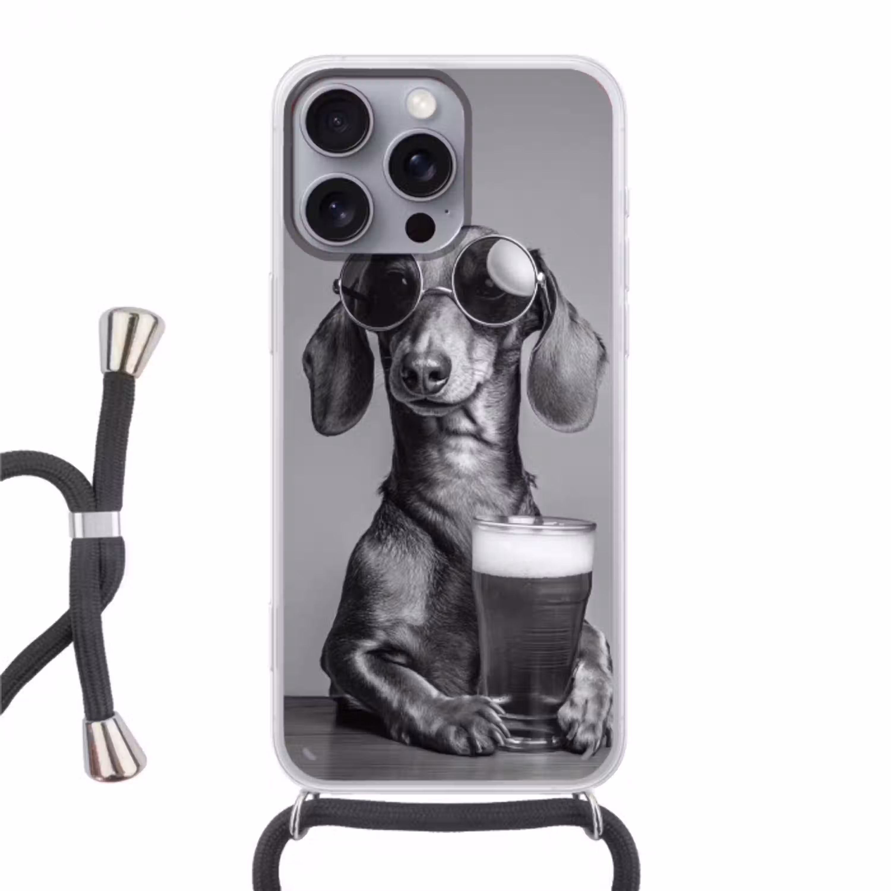 Teckel - Bier - Glas - Bril Hoesje iPhone 16 Pro Max met koord klein -3d