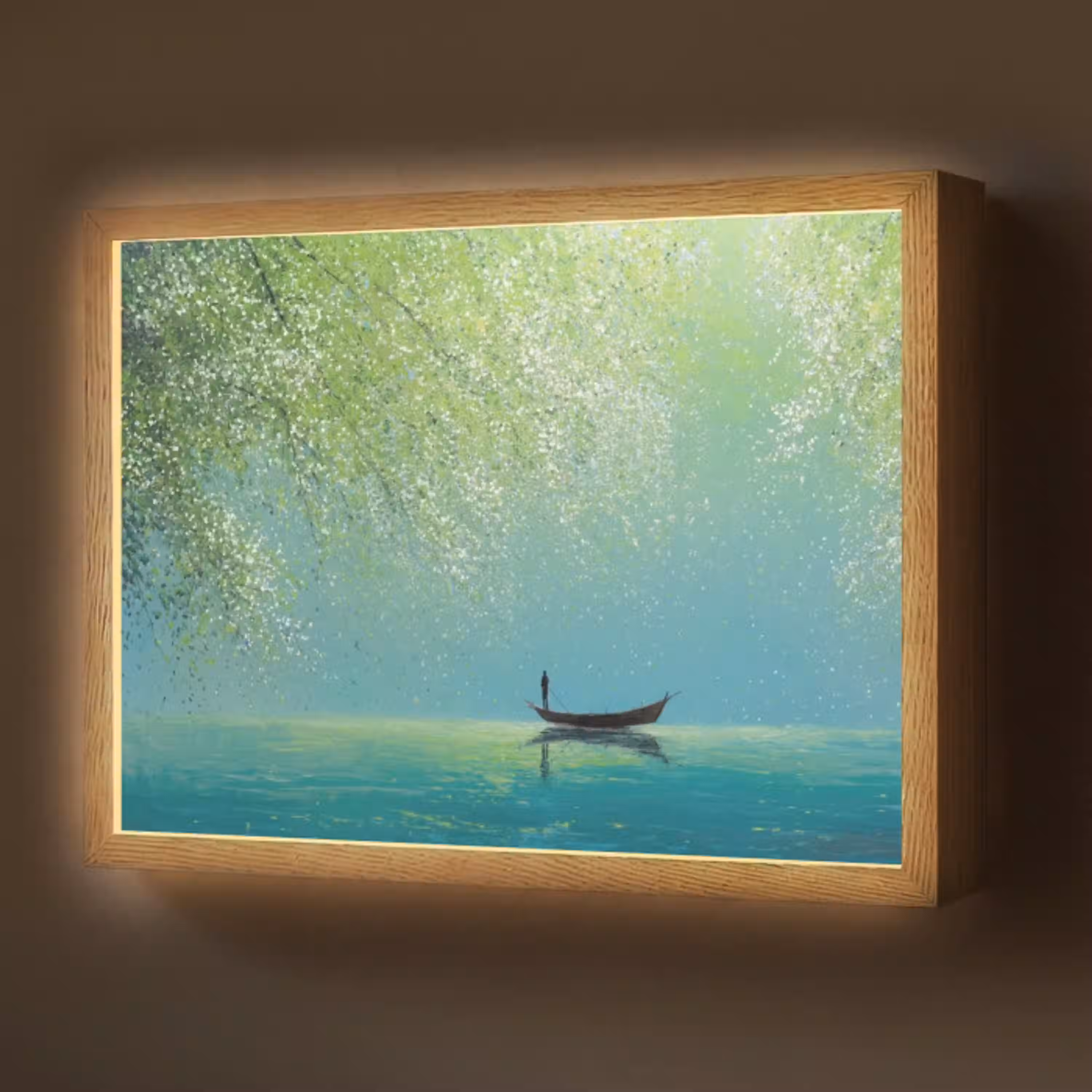 Bootje - Water - Bladeren - Bloesems Light Box met batterij (Wandlamp) middel -z3d_website