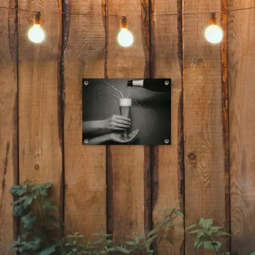 Champagnefles - Glas - Minimalistisch - Spetters tuinposter los doek klein -sfeer1