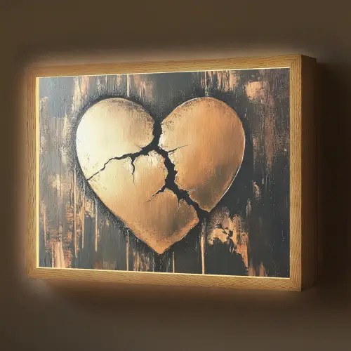 Gebroken hart - Goud - Houtlook - Liefde Light Box met batterij (Wandlamp) middel -z3d_website