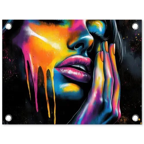 Vrouw - Gezicht - Verf - Kunstzinnig tuinposter los doek klein -3d