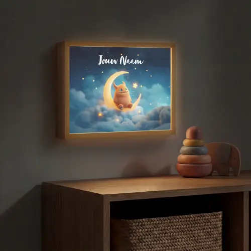 Knuffel - Monster - Maan - Wolken Light Box met batterij (Wandlamp kind) middel -sfeer5_kind