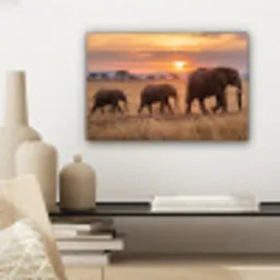 Olifanten - Savanne - Zonsondergang - Afrika - Warm canvas 2cm klein -sfeer6