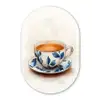 Theekop - Bladeren - Blauw Wandcirkel Ovaal Forex klein -3d