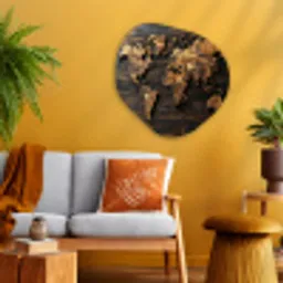 Wereldkaart -  Hout - Mozaïek Wandcirkel Organisch Aluminium middel -sfeer4