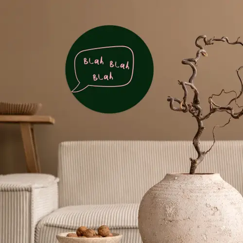 Tekstwolkje - Donkergroen - BLAH BLAH BLAH Wandcirkel behangsticker klein -sfeer1