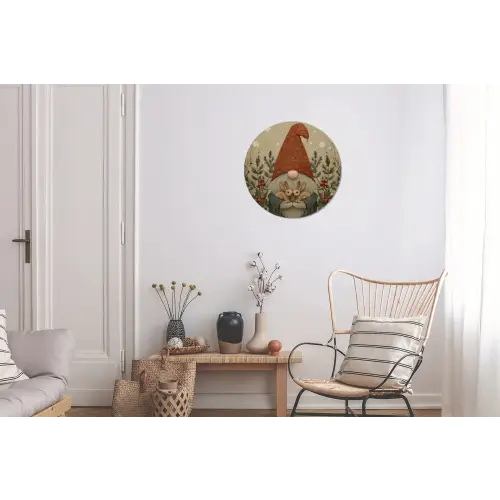 Kerstgnome - Konijntjes - Kleurrijk Wandcirkel aluminium klein -woonkamer