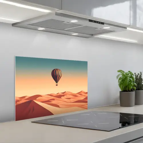 Luchtballon - Woestijn - Zonsondergang - Blauw keuken achterwand spatscherm klein -3d_schuin