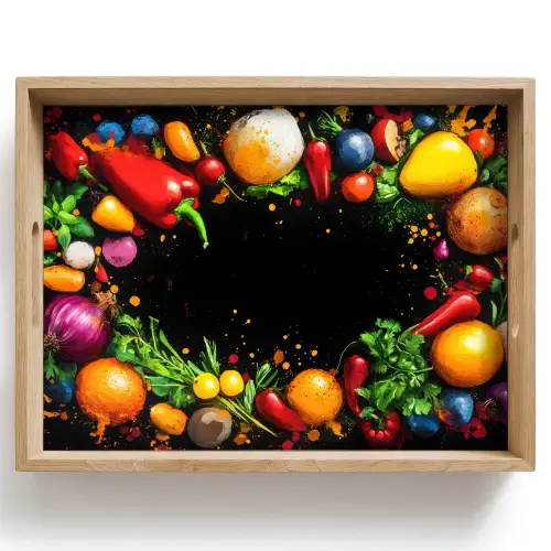 Groente - Graffiti - Kleurrijk - Koken - Abstract Dienblad Rechthoek middel -z3d_shopping