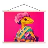 Hagedis - Bloemen - Roze - Kimono textielposter latten blank klein -3d
