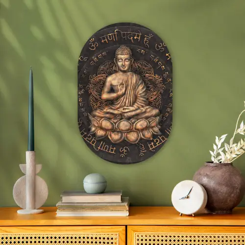 Boeddha - Mantra - Meditatie - Spiritueel - Koper Wandcirkel Ovaal Forex klein -sfeer2