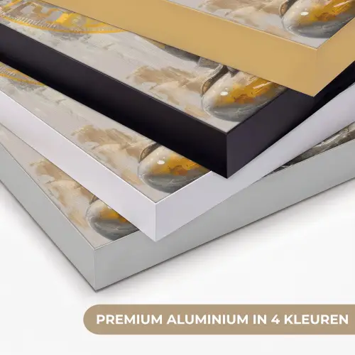 Boeddha - Bloem - Lotus - Wit - Goud - Zen Textielframe zwart klein -USP_kleurenNL