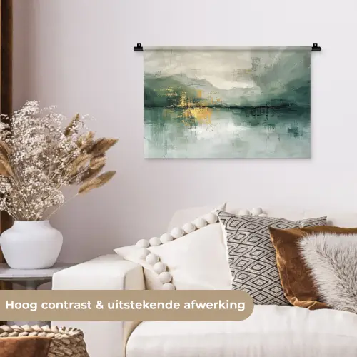Groen - Modern - Abstract - Goud Wandkleed katoen klein -sfeer1
