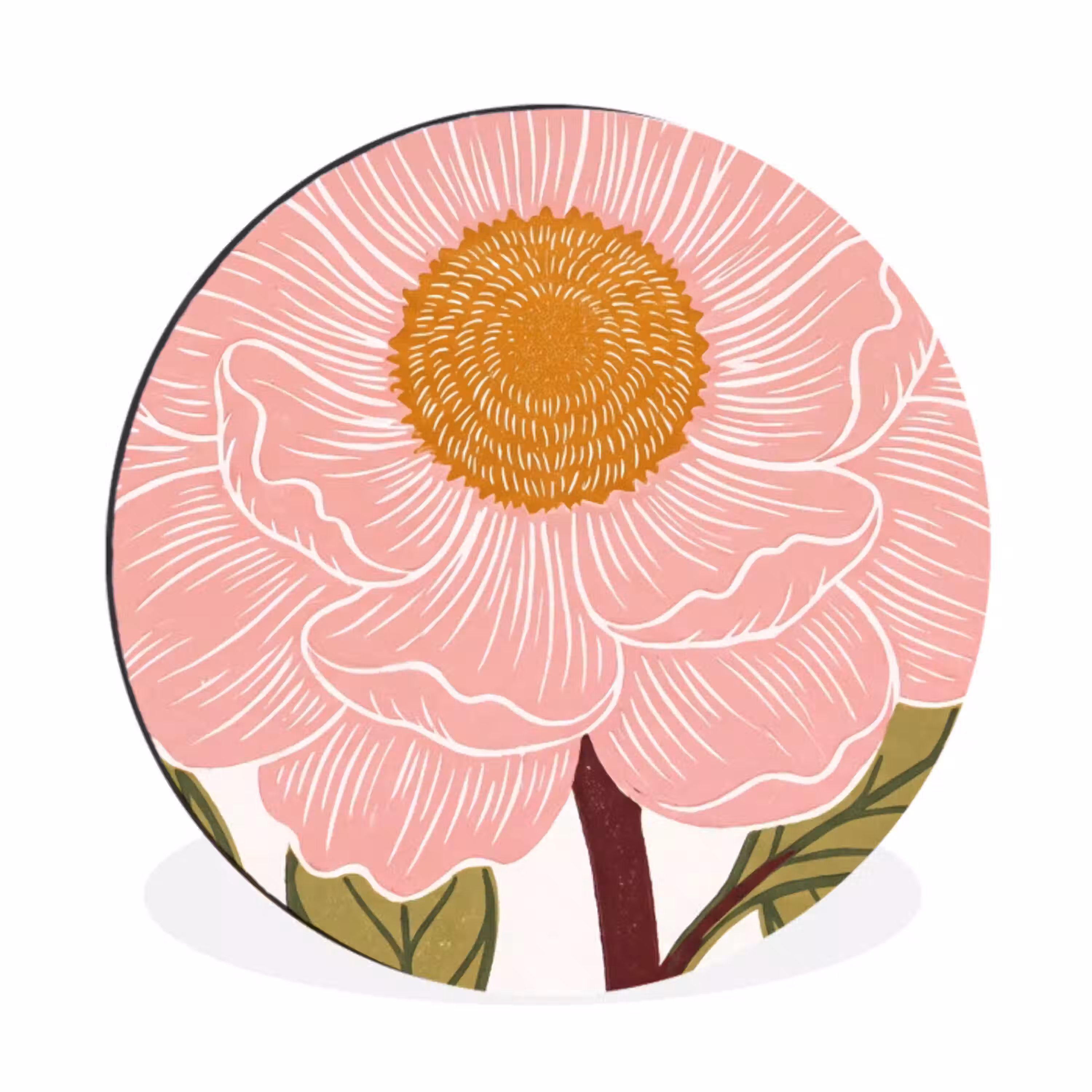 Bloemen - Roze - Illustratie Wandcirkel aluminium klein -3d