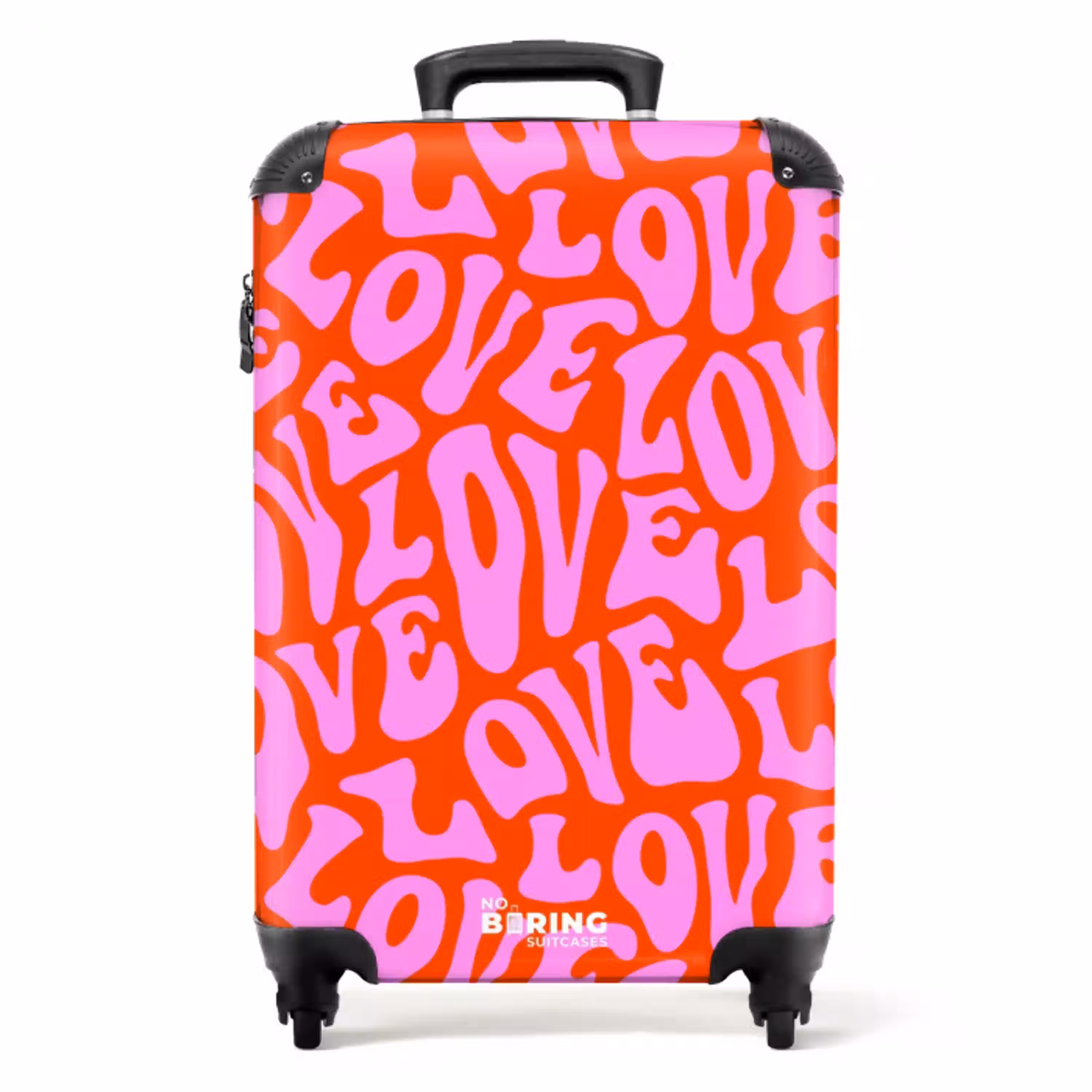 Herhalend ‘LOVE’-patroon in roze op rood NBS - Handbagage koffer - Kinderen Unisex middel -productfoto_recht