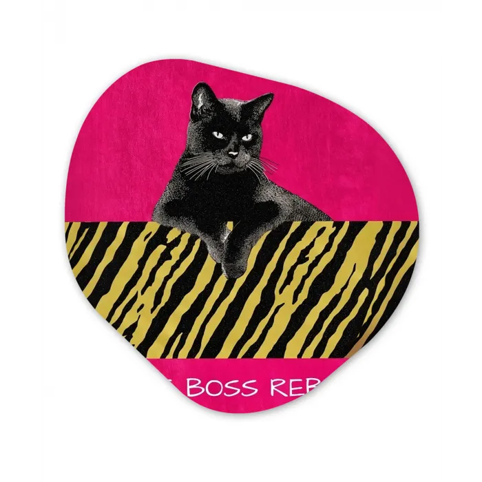 Kat - Baas - Roze - Tijgerprint Wandcirkel Organisch Forex 3mm klein -3d