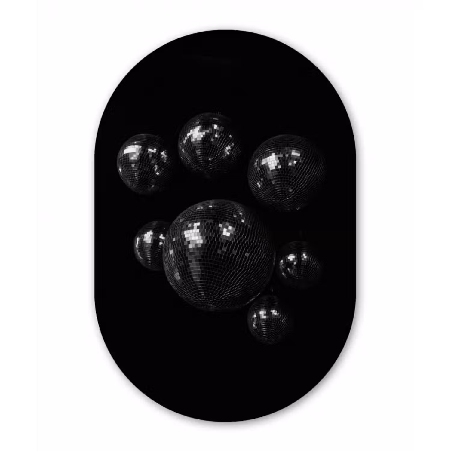 Glasbild Oval - Disco-Kugeln - Minimalistisch - Schwarz
