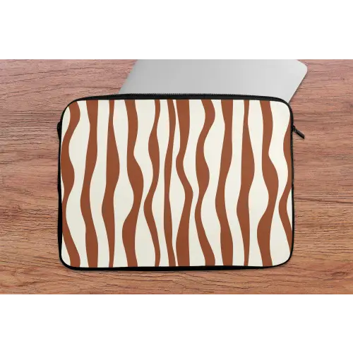 Golvende lijnen - Strepen - Beige - Bruin laptophoes neopreen klein -tafel